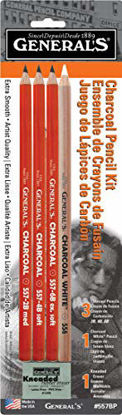 Picture of Generals Charcoal Drawing Set, White/Black, Set of 4 Pencils and 1 Eraser - 321742