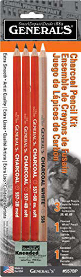 Picture of Generals Charcoal Drawing Set, White/Black, Set of 4 Pencils and 1 Eraser - 321742