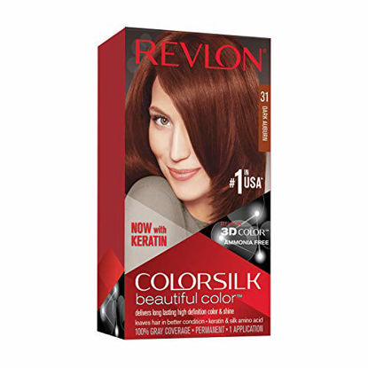 Picture of Revlon Colorsilk Beautiful Color Permanent Hair Color with 3D Gel Technology & Keratin, 100% Gray Coverage Hair Dye, 31 Dark Auburn