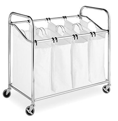 Picture of Whitmor 4 Section Rolling Laundry Sorter - 4 Removable Heavy Duty Bags - Chrome