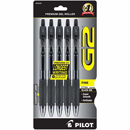 Picture of PILOT G2 Premium Refillable & Retractable Rolling Ball Gel Pens, Fine Point, Black Ink, 5-Pack (31078)