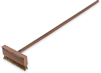 Picture of Carlisle Paddles-4152000 Oven Brush & Scraper With Handle, 8-1/2" Wide, 1-1/4" Brass Bristles, 42" Long Hardwood Handle