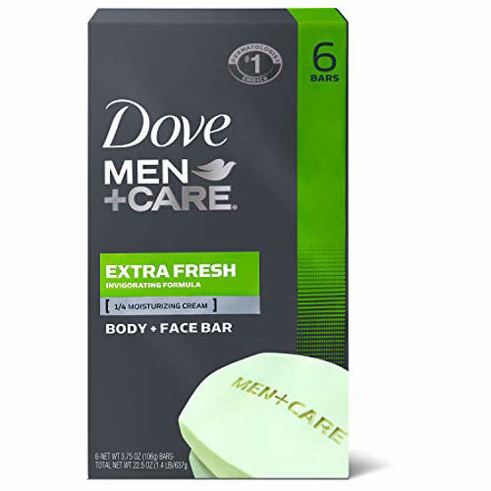 Picture of Dove Men+Care 3 in 1 Bar for Body, Face, and Shaving to Clean and Hydrate Skin Extra Fresh Body and Facial Cleanser More Moisturizing Than Bar Soap 3.75 oz 6 Bars