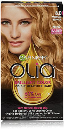 Picture of Garnier Olia Ammonia Free Permanent Hair Color, 100 Percent Gray Coverage (Packaging May Vary), 8.0 Medium Blonde, Pack of 1