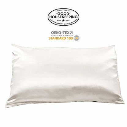 Picture of Fishers Finery 19mm 100% Pure Silk Pillowcase, Good Housekeeping Quality Tested (White, Q)