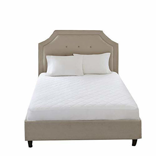 Picture of Sleep Philosophy All Natural 100% Cotton Filled Mattress Pad Washable Bed Protector, Calking, White