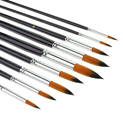 Picture of Marrywindix 9pcs Round Pointed Tip Pony Hair Artists Filbert Paintbrushes, Watercolor Paint Brush Set Acrylic Oil Painting Brush Black