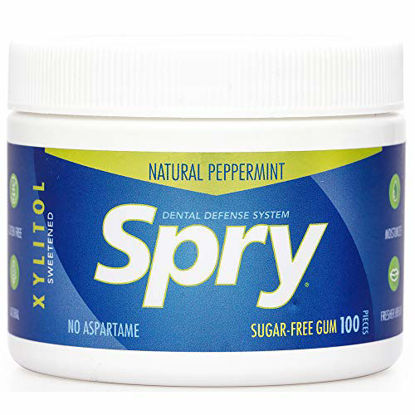 Picture of Spry Fresh Natural Xylitol Chewing Gum Dental Defense System Aspartame-Free Sugar Free Gum (Peppermint, 100 Count - Pack of 2)