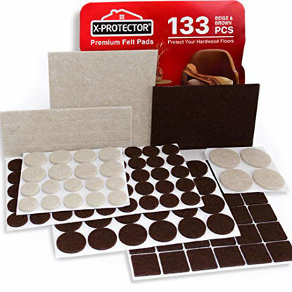 Picture of X-PROTECTOR Premium Two Colors Pack Furniture Pads 133 Piece! Felt Pads Furniture Feet Brown 106 + Beige 27 Various Sizes - Best Wood Floor Protectors. Protect Your Hardwood & Laminate Flooring