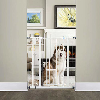 Picture of Carlson Extra Tall Walk Through Pet Gate with Small Pet Door, Includes 4-Inch Extension Kit, 4 Pack Pressure Mount Kit and 4 Pack Wall Mount Kit, Platinum