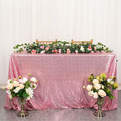 Picture of ShinyBeauty 60inx102in Sequin Tablecloth for Wedding/Party- Fuchsia Pink