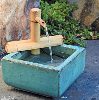 Picture of Bamboo Accents Zen Garden Water Fountain with Pump, Indoor/Outdoor, Adjustable 7-Inch Half-Round Flat Base, Smooth Split-Resistant Bamboo (Container Not Included)