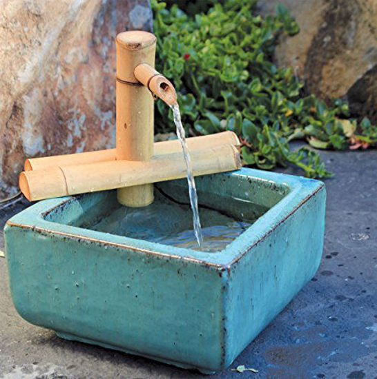 Picture of Bamboo Accents Zen Garden Water Fountain with Pump, Indoor/Outdoor, Adjustable 7-Inch Half-Round Flat Base, Smooth Split-Resistant Bamboo (Container Not Included)