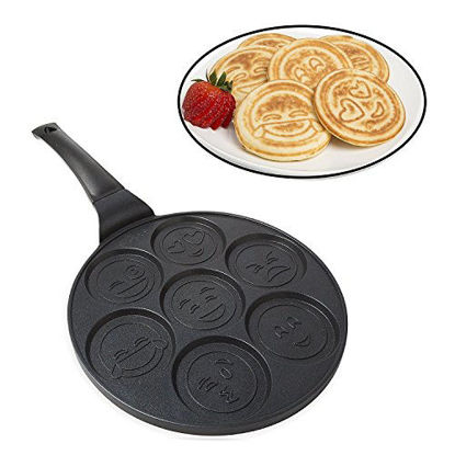 Picture of Emoji Smiley Face Pancake Pan - Non-stick Pan Cake Griddle with 7 Unique Flapjack Faces
