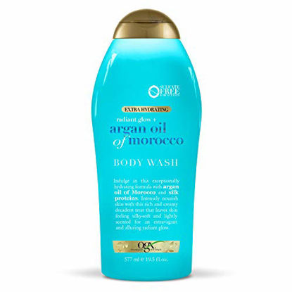 Picture of OGX Radiant Glow + Argan Oil of Morocco Extra Hydrating Body Wash for Dry Skin, Moisturizing Gel Body Cleanser for Silky Soft Skin, Paraben-Free, Sulfate-Free Surfactants, 19.5 oz