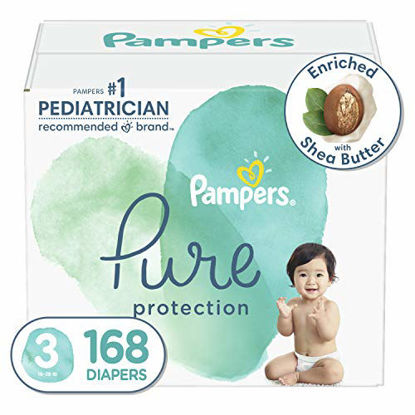 Picture of Diapers Size 3, 168 Count - Pampers Pure Protection Disposable Baby Diapers, Hypoallergenic and Unscented Protection, ONE Month Supply