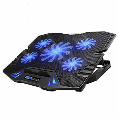 Picture of TopMate C5 10-15.6 inch Gaming Laptop Cooler Cooling Pad, 5 Quiet Fans and LCD Screen, 5 Heights Adjustment, 2 USB Port and Blue LED Light