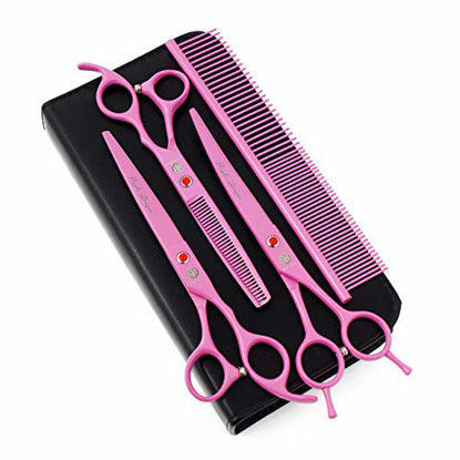 Picture of Purple Dragon 7.0 inch Pink 3PCS Pet Grooming Scissors Cat Dog Hair Cutting & Thinning Shears Set for Women Female Pet Groomer