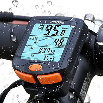 Picture of RISEPRO Bike Computer, Wireless Bicycle Speedometer Bike Odometer Cycling Multi Function Waterproof 4 Line Display with Backlight YT-813