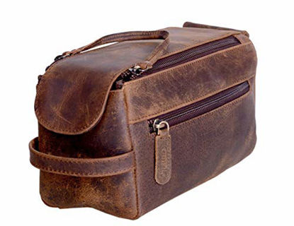 Picture of KOMALC Genuine Buffalo Leather Unisex Toiletry Bag Travel Dopp Kit (Distressed Tan)