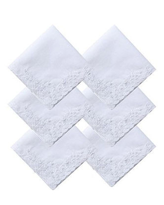 Picture of COCOUSM Womens Large Soft White Embroidered Handkerchiefs - 60s Cotton Square 17"