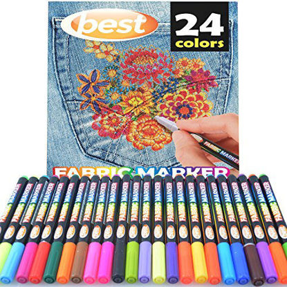 Picture of Best Fabric Markers (PACK OF 24 PENS) Non-Toxic - Set of 24 Individual Colors - NO DUPLICATES - Bullet Tip - Machine Washable Paint - Perfect for Writing on Clothes, Clothing, Jeans, Pants, and Shirts