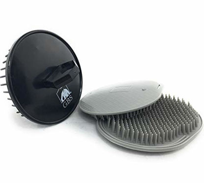 Picture of GBS Soft Pocket Shower Palm Hair Brush. Massager & Head Scratcher. 3 Pack - 2 Gray Plus 1 Black Shower Shampoo Brush - Head Scrubber Comb stimulates Scalp Use for Women Men Pets Good for wavy thick thin straight curly & Wet Hair