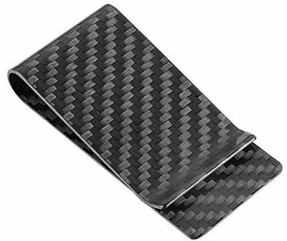 Picture of Travelambo Carbon Fiber Money Clip Front Pocket Wallet Minimalist Wallet Slim Wallet Credit Business Card Holder (CB black)