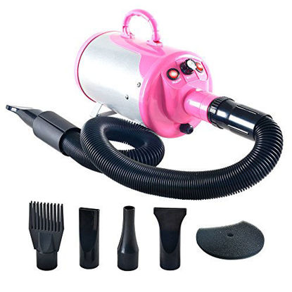Picture of SHELANDY 3.2HP Stepless Adjustable Speed Pet Hair Force Dryer Dog Grooming Blower with Heater (Pink)