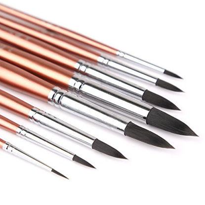 Picture of Transon Round Watercolor Detail Paint Brushes Goat Hair 8pcs for Watercolors,Acrylics,Inks,Gouache,Oil and Tempera
