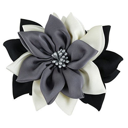 Picture of Merdia Jaw Hair Claw Clip for Women with Sharp leaves Flower Mix Color(Black,white and grey)