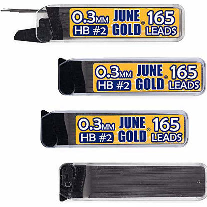 Picture of June Gold 660 Pieces, 0.3 mm HB #2 Lead Refills, 165 Pieces Per Tube, Extra Fine Thickness, Break Resistant Lead/Graphite (Pack of 4 Dispensers)