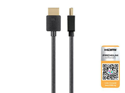 Picture of Monoprice High Speed HDMI Cable - 1 Feet - Black| Certified Premium, 4K@60Hz, HDR, 18Gbps, 36AWG, YUV, 4:4:4 - Ultra Slim Series