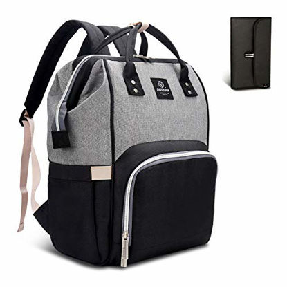 Picture of Pipi bear Diaper Bag Travel Backpack Large Capacity Tote Shoulder Nappy Bag Organizer for Baby Care with Insulated Pockets,Waterproof Fabric (Gray Black)
