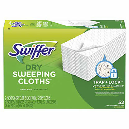 Picture of Swiffer Sweeper Dry Mop Refills for Floor Mopping and Cleaning, All Purpose Floor Cleaning Product, Unscented, 52 Count (Packaging May Vary)