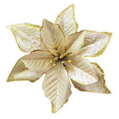 Picture of Christmas Glitter Poinsettia Christmas Tree Ornaments Pack of 12 (Gold)