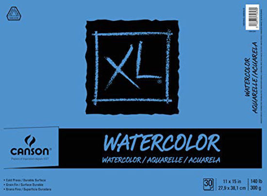 Picture of Canson XL Series Watercolor Textured Paper Pad for Paint, Pencil, Ink, Charcoal, Pastel, and Acrylic, Fold Over, 140 Pound, 11 x 15 Inch, 30 Sheets (7022446)
