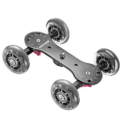 Picture of Neewer Scaled Camera Table Dolly Slider with 22 pounds/10 kilograms Load Capacity Skater Design Aluminum Rods Rotatable Rubber Wheels 1/4-inch 3/8-inch Screw Threads for DSLRs Video Camcorders (Black)