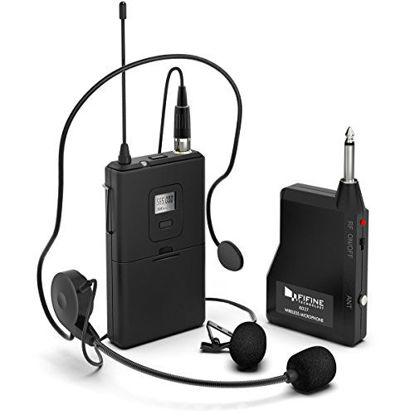 Picture of FIFINE Wireless Microphone System, Wireless Microphone set with Headset and Lavalier Lapel Mics, Beltpack Transmitter and Receiver,Ideal for Teaching, Preaching and Public Speaking Applications-K037B