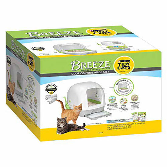 Picture of Purina Tidy Cats Hooded Litter Box System, Breeze Hooded System Starter Kit Litter Box, Litter Pellets & Pads