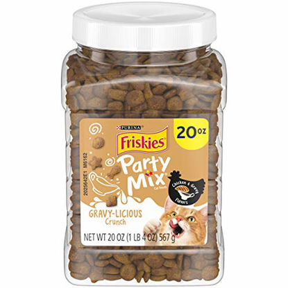 Picture of Purina Friskies Made in USA Facilities Cat Treats, Party Mix Crunch Gravylicious Chicken & Gravy Flavors - 20 oz. Canister