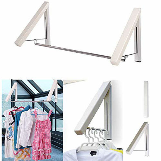 Picture of KK5 Clothes Hanger - Folding Retractable Clothes Racks| Wall Mounted Clothes Drying Rack| Home Storage Organiser Space Savers for Living Room/Bathroom/Bedroom/Office, Easy Installation - 1 Kit