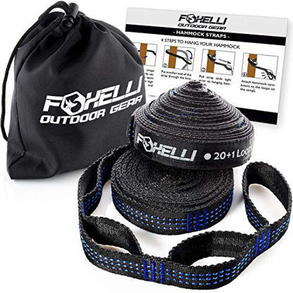 Picture of Foxelli Hammock Straps XL - Camping Hammock Tree Straps Set (2 Straps & Carrying Bag), 20 ft Long Combined, 40+2 Loops, 2000 LBS No-Stretch Heavy Duty Straps for Hammock, Compact & Easy to Set Up