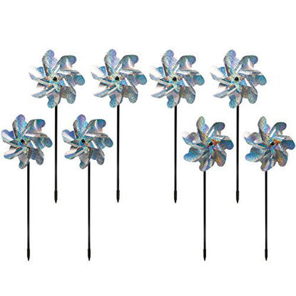 Picture of Bird Blinder Repellent PinWheels - Sparkly Holographic Pin Wheel Spinners Scare Off Birds and Pests (Set of 8) - Pre-Assembled