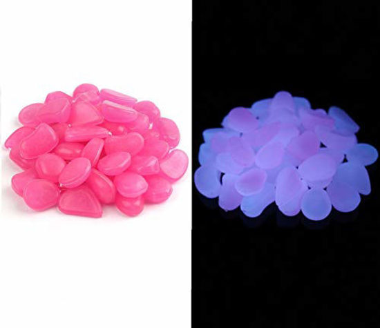 Picture of chic style Glow Stone Glowing in The Dark Pebbles Outdoor Decor Fish Tank Walkway Gravel Rocks Decoration (Pink in Daytime, Purple in The Dark)