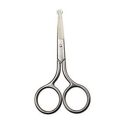 Picture of 4 Inch Professional Stainless Steel Rounded Tip Nose Eyebrow Ear Dog Pet Hair Trimming Safety Scissor Shears - Grooming Cutting Scissors for Men & Women Hair