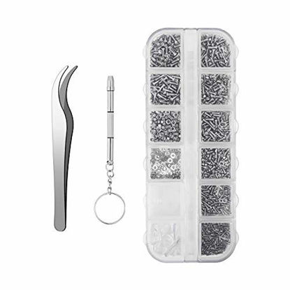 Picture of Sunglasses Eyeglasses Repair Kit, 1100PCS Tiny Stainless Steel Screws and 5 Pairs Nose Pads with Micro Screwdriver Tweezer for Watch Clock Spectacle Eyewear Repair