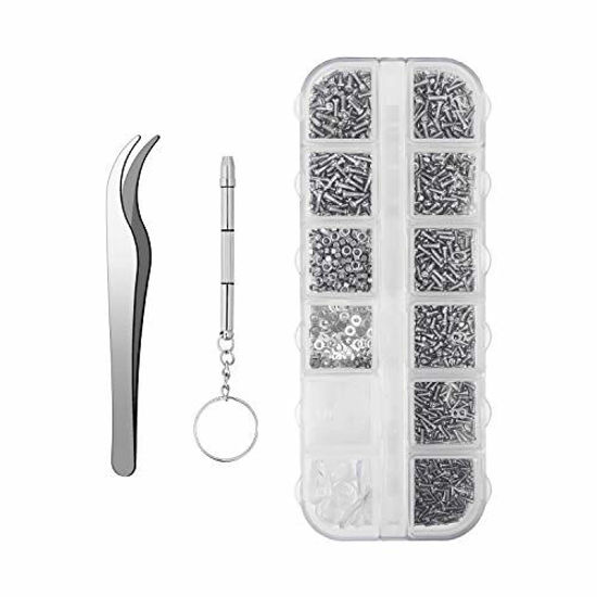 Picture of Sunglasses Eyeglasses Repair Kit, 1100PCS Tiny Stainless Steel Screws and 5 Pairs Nose Pads with Micro Screwdriver Tweezer for Watch Clock Spectacle Eyewear Repair