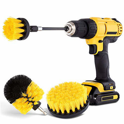 Picture of Hiware 4 Pack Drill Brush Attachment Set - Power Scrubber Brush Cleaning Kit - All Purpose Drill Brush with Extend Attachment for Bathroom Surfaces, Grout, Floor, Tub, Shower, Tile, Kitchen and Car