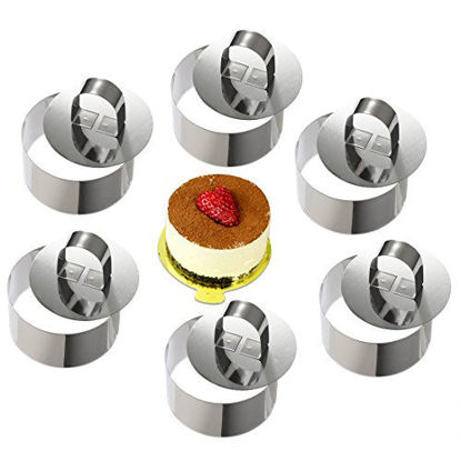 Picture of ONEDONE Cake Ring Cake Molds Stainless Steel Cake Ring Molds Pastry Rings Cake Mousse Mold Baking Molds with Pusher,3.15in Diameter, 1.6in Height Set of 6 (Round)